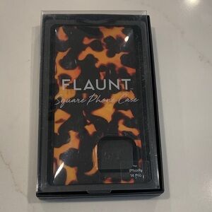 Flaunt Tortoiseshell Square Phone Case for iPhone 14 Pro - Black & Amber